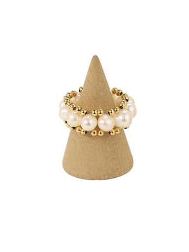 Brass Freshwater Pearl Geometric Hip Hop Band Ring