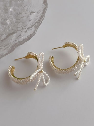 Brass Imitation Pearl Bowknot Minimalist Stud Earring