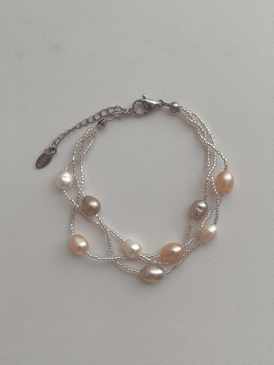custom Stainless steel Imitation Pearl Geometric Minimalist Strand Bracelet