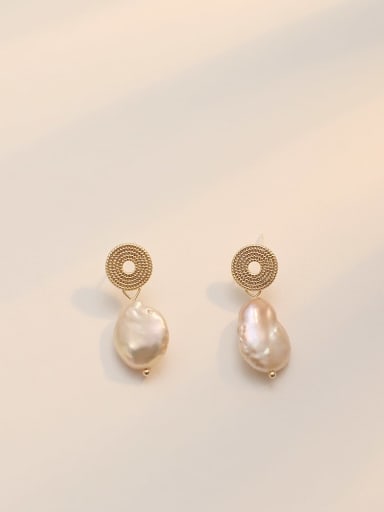 Copper Freshwater Pearl White Geometric Minimalist Drop Trend Korean Fashion Earring