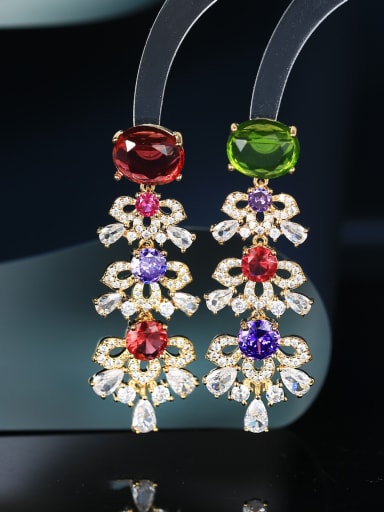 Colorful earrings Brass Cubic Zirconia Luxury Geometric Earring and Necklace Set