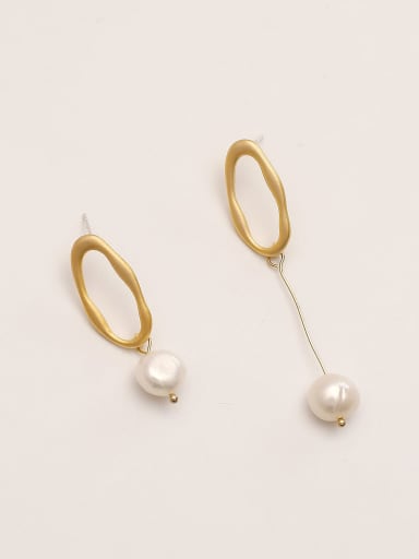 Brass Imitation Pearl Asymmetry Geometric Minimalist Drop Trend Korean Fashion Earring