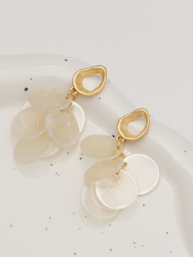 14K true gold Brass Shell Flower Minimalist Huggie Earring