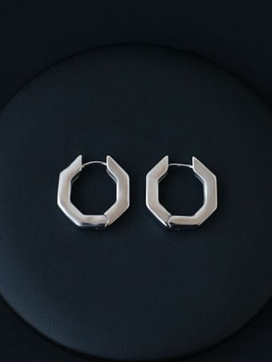 Brass Hexagon Minimalist Huggie Earring