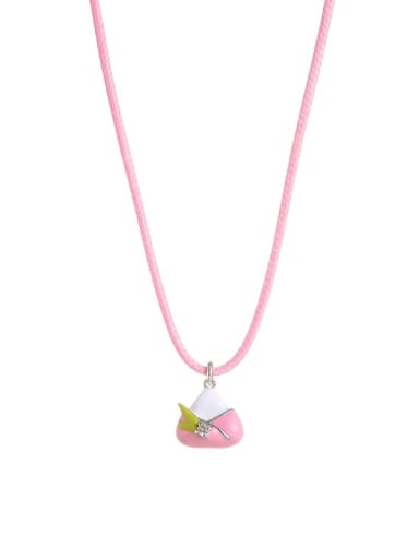 Pink (with matching earrings) Brass Cubic Zirconia Enamel Geometric Cute Necklace