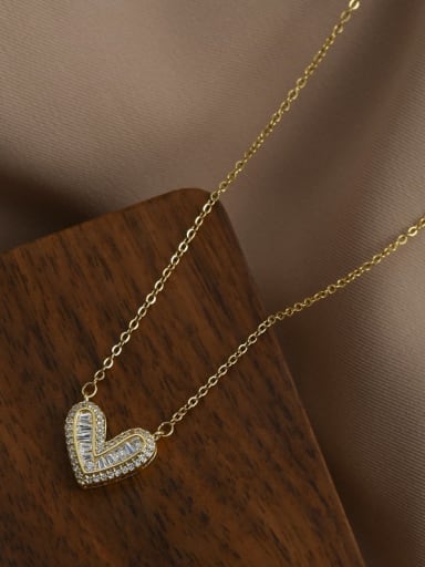 Gold xl63946 Brass Cubic Zirconia Heart Dainty Necklace