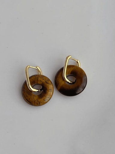 Brass Tiger Eye Geometric Vintage Huggie Earring