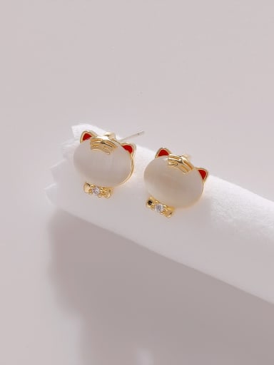 custom Brass Cats Eye Tiger Cute Stud Earring