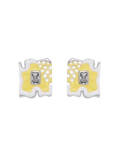 Yellow and white mixed colors Brass Cubic Zirconia Enamel Geometric Trend Stud Earring