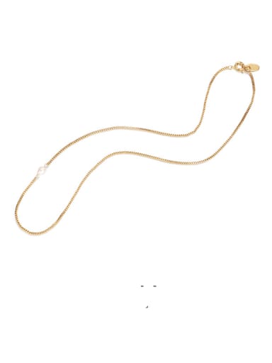 Brass Imitation Pearl Vintage   Geometric Chain  Necklace