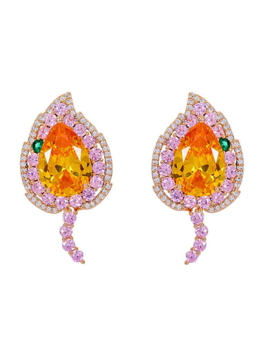 Pink yellow love Brass Cubic Zirconia Heart Luxury Stud Earring