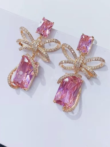 pink Brass Cubic Zirconia Geometric Luxury Cluster Earring