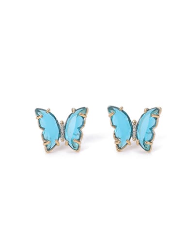 Light blue Brass Cubic Zirconia Butterfly Minimalist Stud Earring