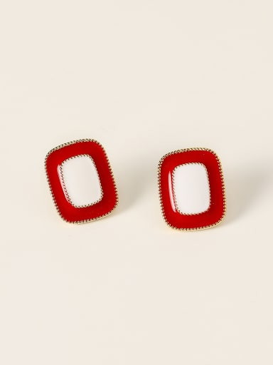 14K golden red Brass Enamel Geometric Vintage Stud Trend Korean Fashion Earring