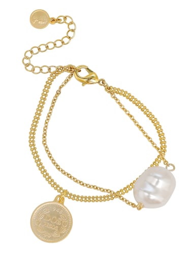 Brass Freshwater Pearl Geometric Minimalist Strand Bracelet