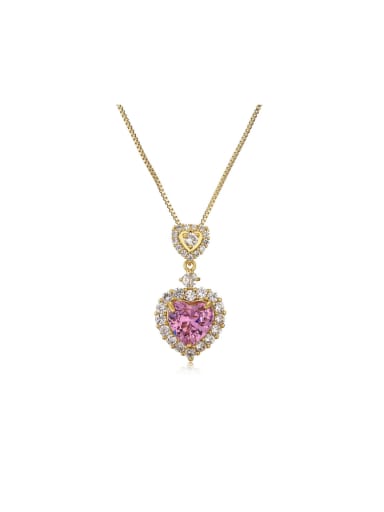 custom Brass Cubic Zirconia Pink Heart Dainty Necklace