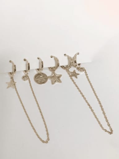 Brass Cubic Zirconia Five Pointed Star Tassel Trend  Set Threader Earring