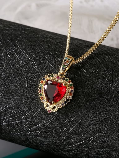 22911 Brass Cubic Zirconia Heart Vintage Necklace