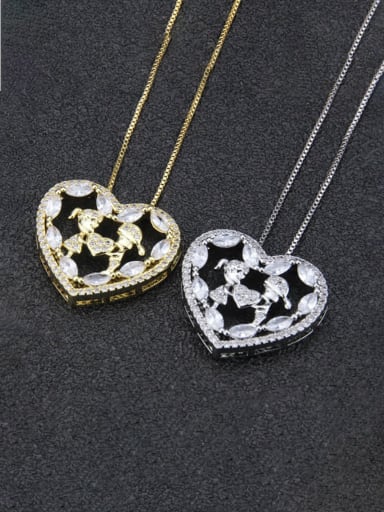 Brass Cubic Zirconia Heart Dainty Initials Necklace