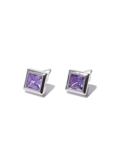 White Gold Purple zirconium Earrings Brass Cubic Zirconia Square Minimalist Stud Earring