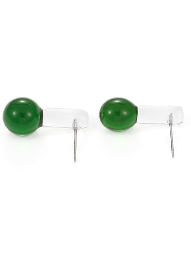 Green Earrings Hand Glass Clear Round Ball Minimalist Stud Earring