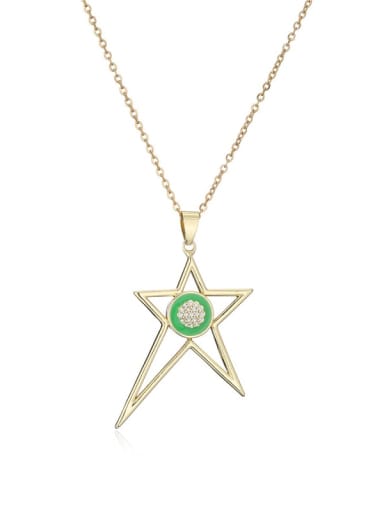 Brass Rhinestone Enamel  Trend Five-pointed star Pendant Necklace