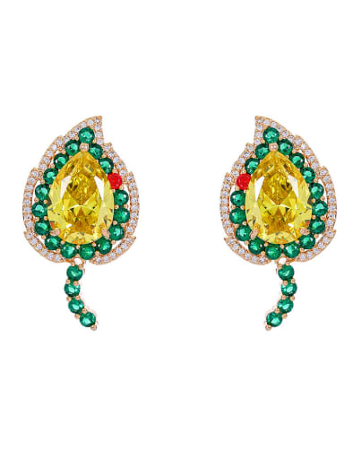 Green and yellow love Brass Cubic Zirconia Heart Luxury Stud Earring