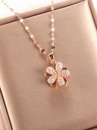 Rotate 5 petals A214 Copper Cubic Zirconia Flower Trend Rotating  Pendant Necklace(Rotating Pendant)