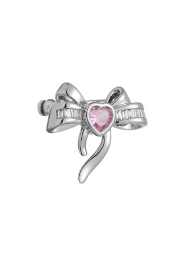 Brass Cubic Zirconia Pink Heart Dainty Clip Earring
