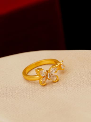 Brass Cubic Zirconia Butterfly Minimalist Band Ring