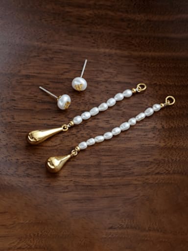 Brass Imitation Pearl Water Drop Minimalist  Long Drop Earring