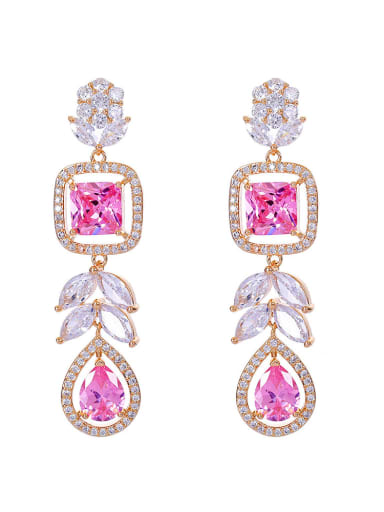 Pink Brass Cubic Zirconia Heart Luxury Drop Earring