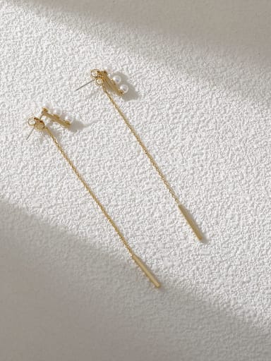 Brass Imitation Pearl Tassel Minimalist Threader Earring
