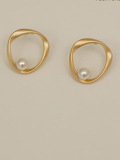 Copper Imitation Pearl Geometric Dainty Stud Trend Korean Fashion Earring