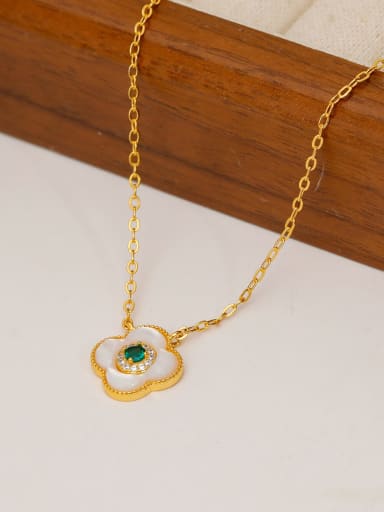 Brass Cubic Zirconia Enamel Clover Minimalist Necklace