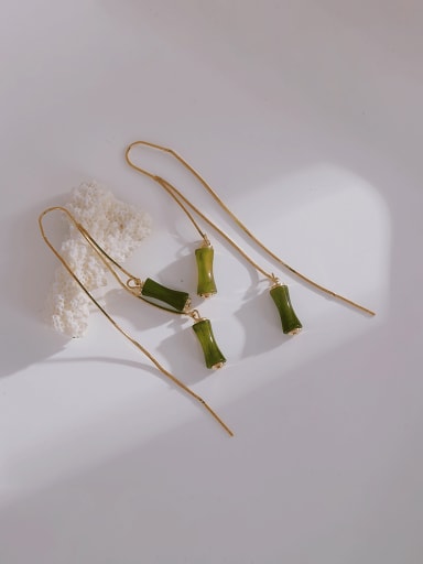 Brass Natural Stone Tassel Minimalist Threader Earring