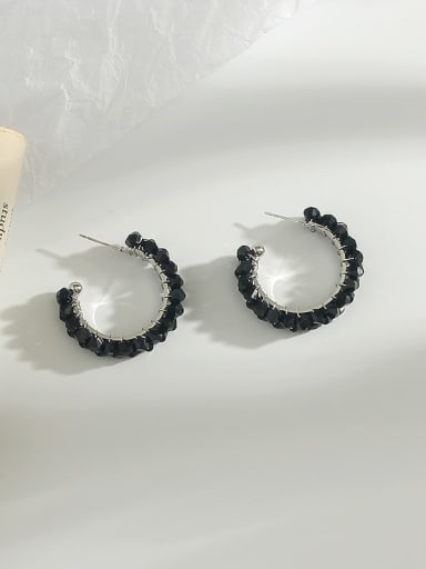 White K black crystal Copper Crystal  Cute Exaggerated circle hollow  Stud Trend Korean Fashion Earring