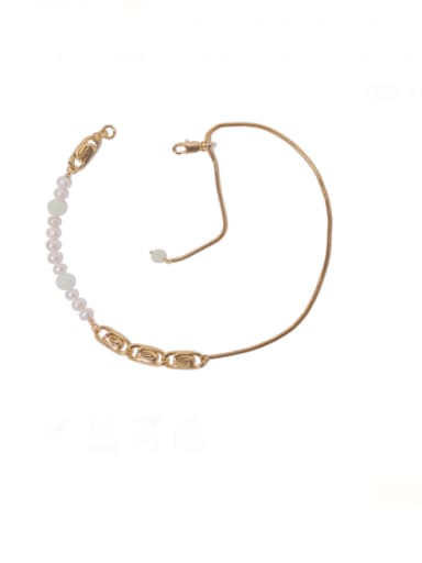 Brass Freshwater Pearl Geometric Artisan symmetrical Chain  Necklace