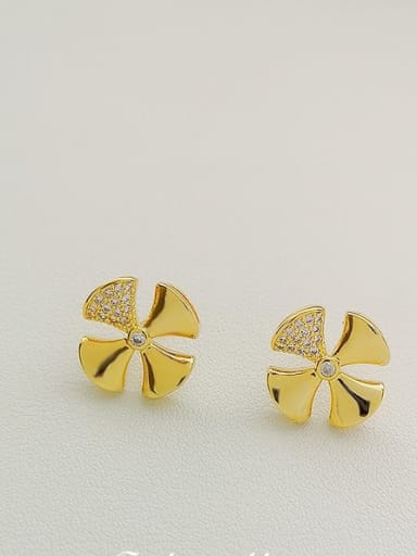 Copper Cubic Zirconia Leaf Minimalist Stud Trend Korean Fashion Earring