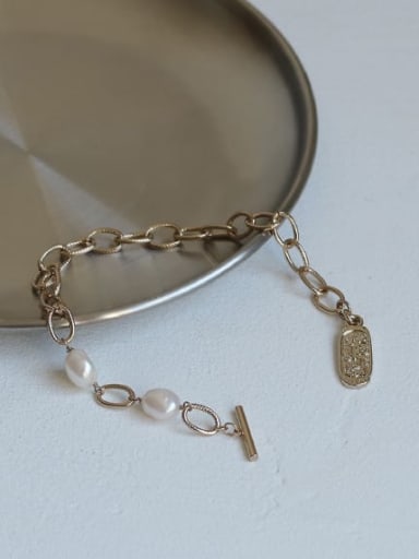 custom Brass Freshwater Pearl Geometric Vintage Link Bracelet