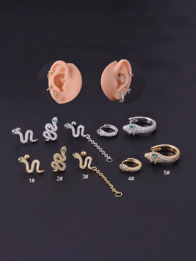 Brass Cubic Zirconia Snake Hip Hop Single Earring