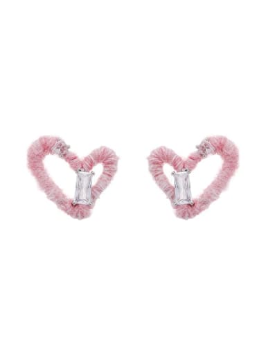 Pink Brass Hollow Heart Minimalist Stud Earring