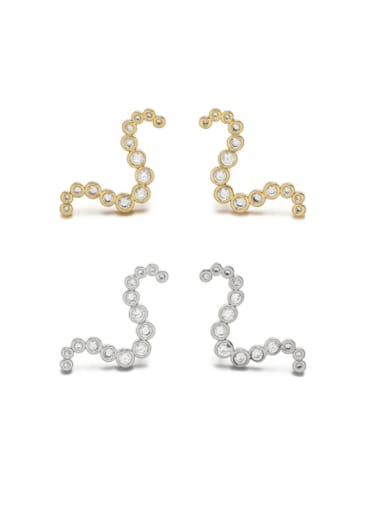 Brass Cubic Zirconia Irregular Bending Minimalist Stud Earring
