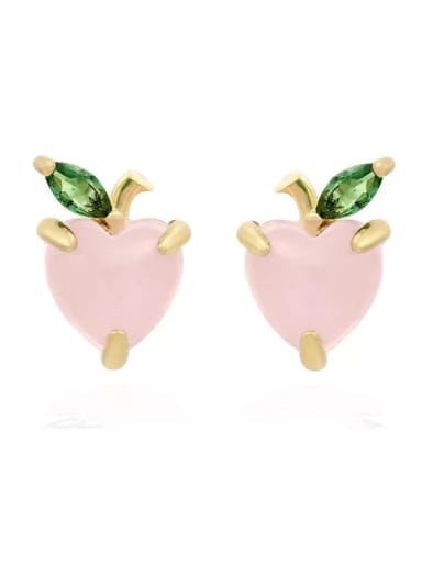 honey peach Brass Cubic Zirconia Friut Cute Stud Earring