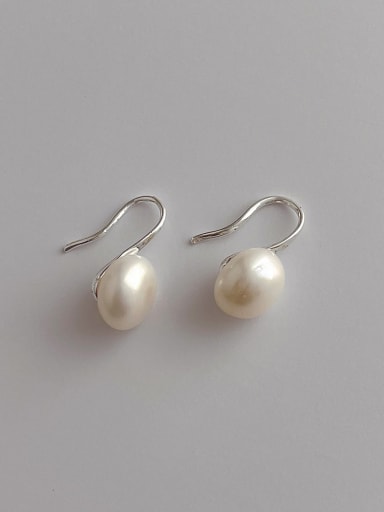 K96 large freshwater pearl earrings 925 Sterling Silver Freshwater Pearl Water Drop Minimalist Hook Earring
