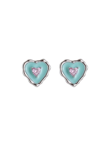 Brass Cubic Zirconia Enamel Dainty Heart Earring and Necklace Set