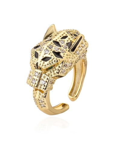 13063 Brass Enamel Cubic Zirconia Leopard Trend Band Ring