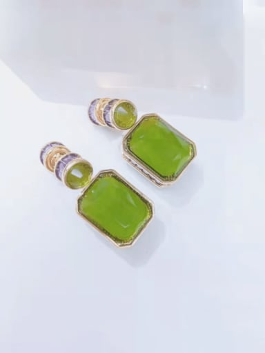 Olive yellow Brass Cubic Zirconia Geometric Luxury Cluster Earring