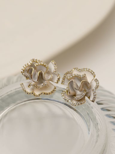 Brass Cubic Zirconia Enamel Flower Vintage Stud Trend Korean Fashion Earring