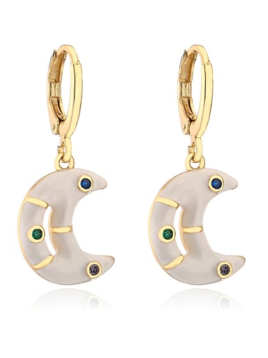 Brass Enamel Moon Minimalist Huggie Earring